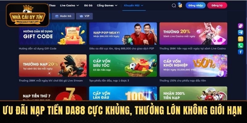 Ưu Đãi Nạp Tiền DA88 Cực Khủng, Thưởng Lớn Không Giới Hạn